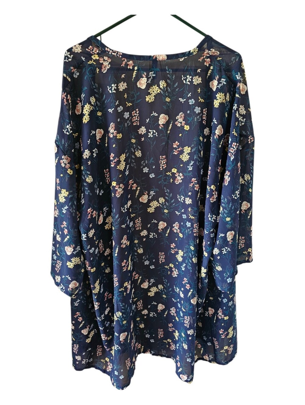 Massini Navy Blue Floral Sheer Kimono Cardigan Cover Up Size 2x